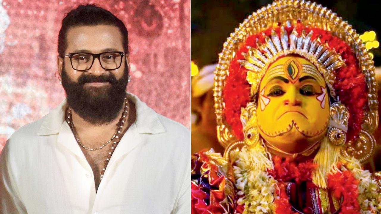 A still from ‘Kantara: Chapter 1’; (left) Rishab Shetty