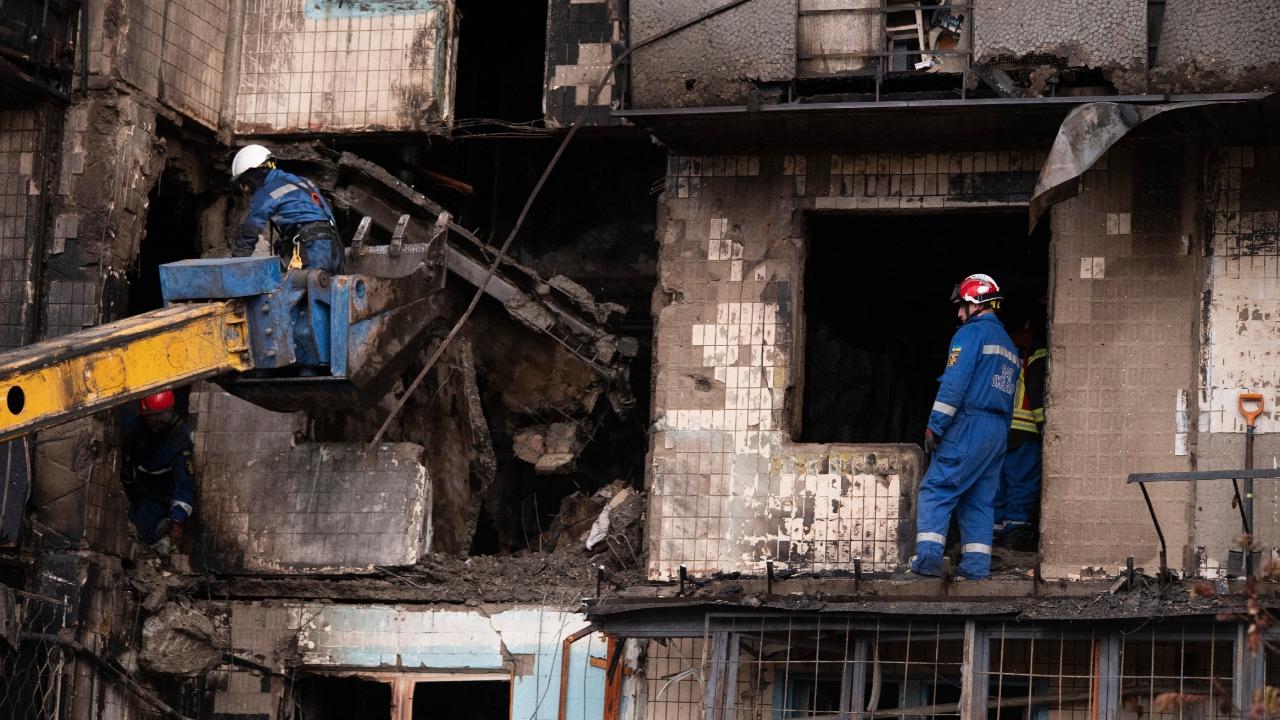 Russian drones caused fires in two residential buildings in the capital's Desnianskyi district. Emergency crews evacuated civilians from a nine-storey building and a 16-storey building
