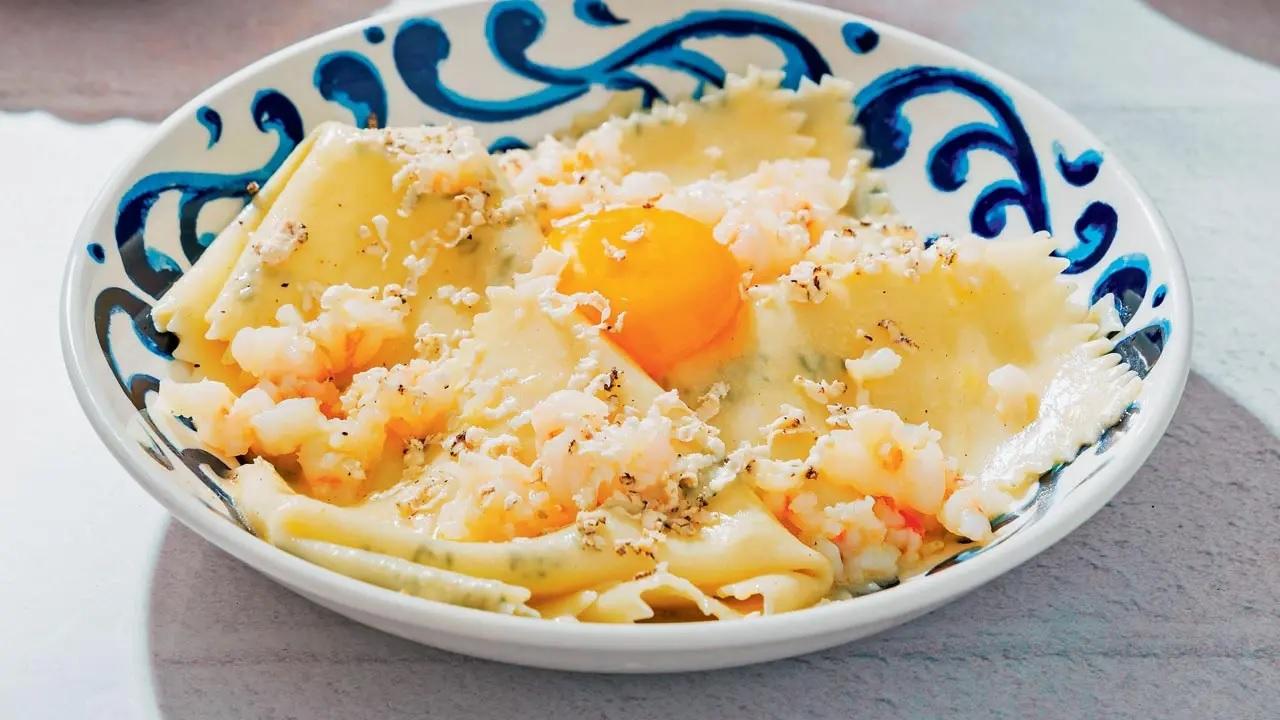 Topped with goldIf you are craving a personal touch, dig into this Strapponi E Gamberi with hand-torn pasta sheets tossed with juicy prawns and crowned with a golden egg yolk.At CinCin, Raheja Tower, G Block, BKC. Call 8355870000 Cost Rs 895 