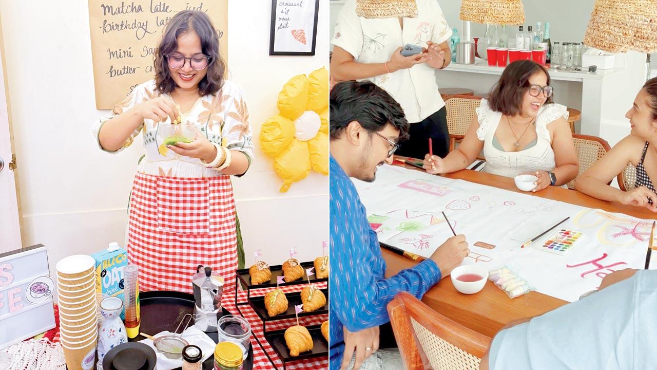 Rathi celebrated her birthday this year by running a café from home; (right) She also threw an artists’ soiree, inviting all her friends to paint