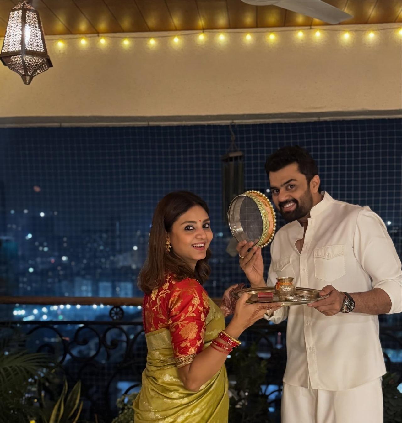 Actor Maniesh Paul gave fans a glimpse of his Karwa Chauth celebrations with wife as the two seemed in a fun mode.