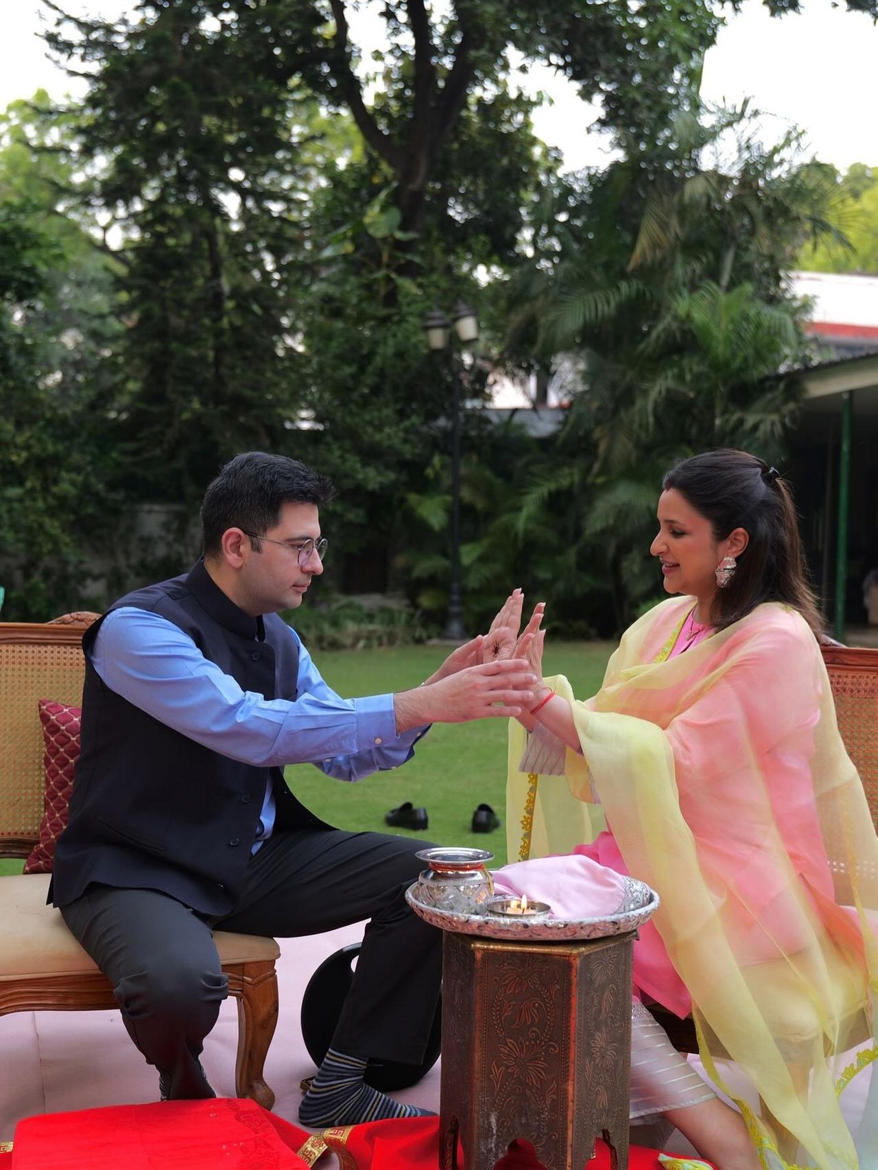 Parents-to-be Parineeti Chopra and Raghav Chadha also celebrated the festival. Parineet shared pictures wherein in one picture she was seen showing her mehendi to her husband.