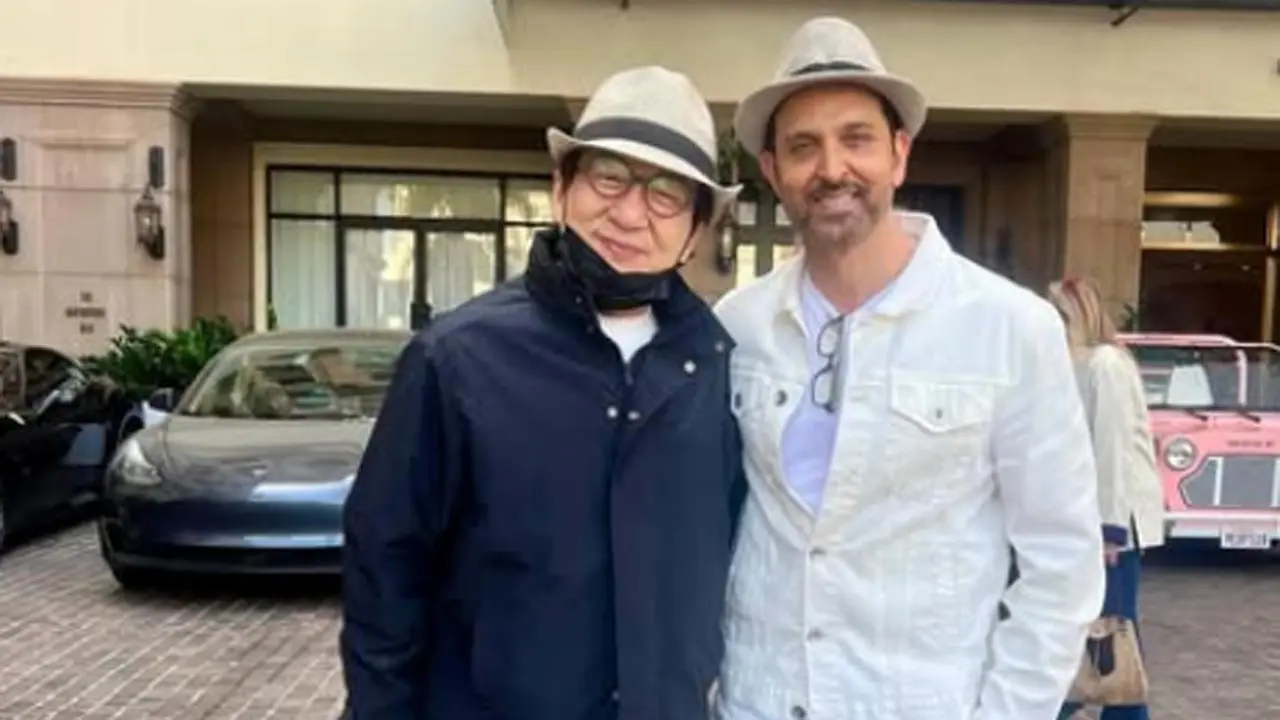 Hrithik Roshan strikes a pose with Jackie Chan as they meet during his holiday