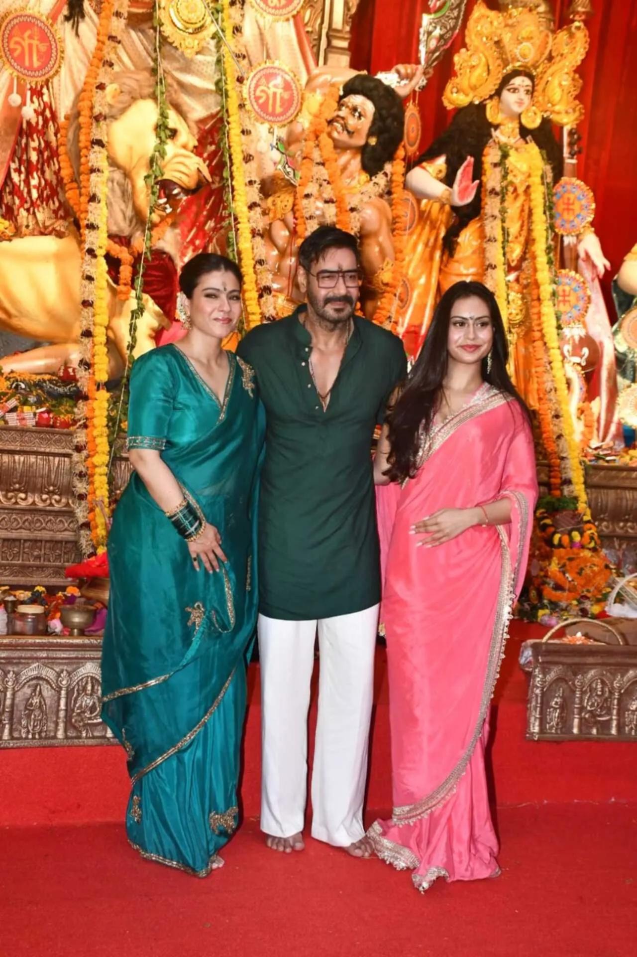 The Devgns pose in hues of green and pink, don't miss out on Nysa nailing the saree