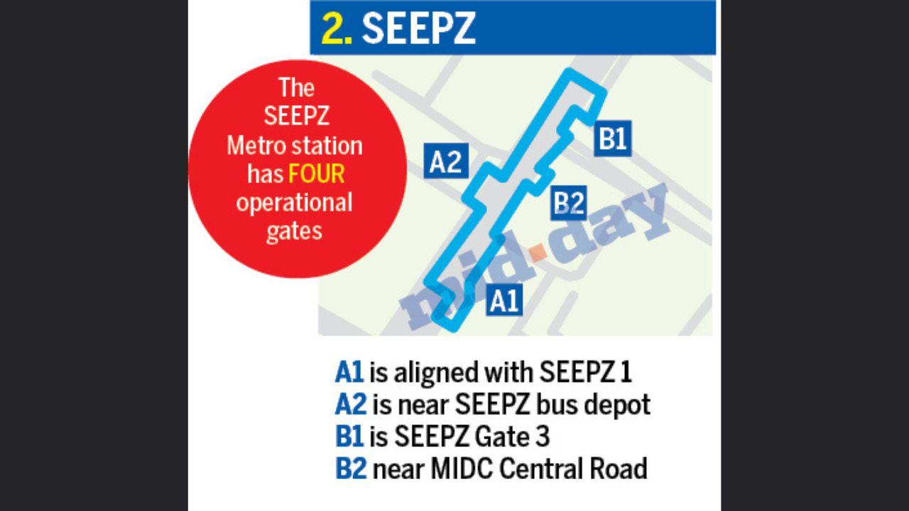 Key metro station's on the line including SEEPZ, Bandra-Kurla Complex, Dadar, Siddhivinayak, CSMT and Churchgate feature between six to eight gates each, connecting commuters directly to offices, residential colonies, railway stations and landmarks