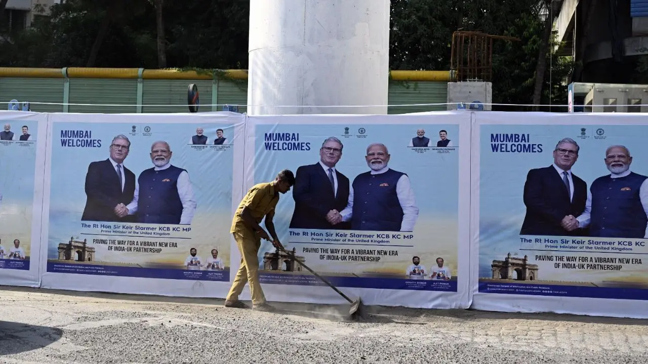 Last-minute preparations underway in BKC, where PM Modi and PM Keir Starmer will address industry leaders. PIC/ ASHISH RAJE