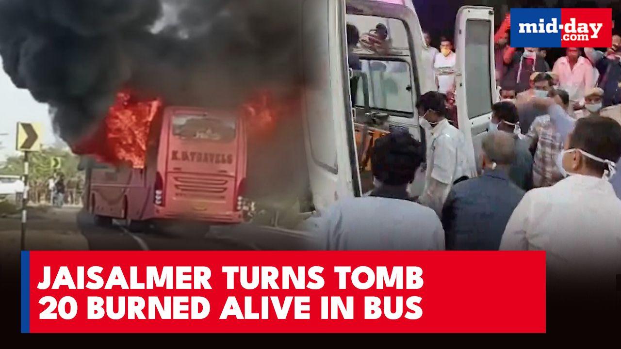 Jaisalmer AC Sleeper Bus ENGULFED in Flames | Locked Doors Trap Passengers
