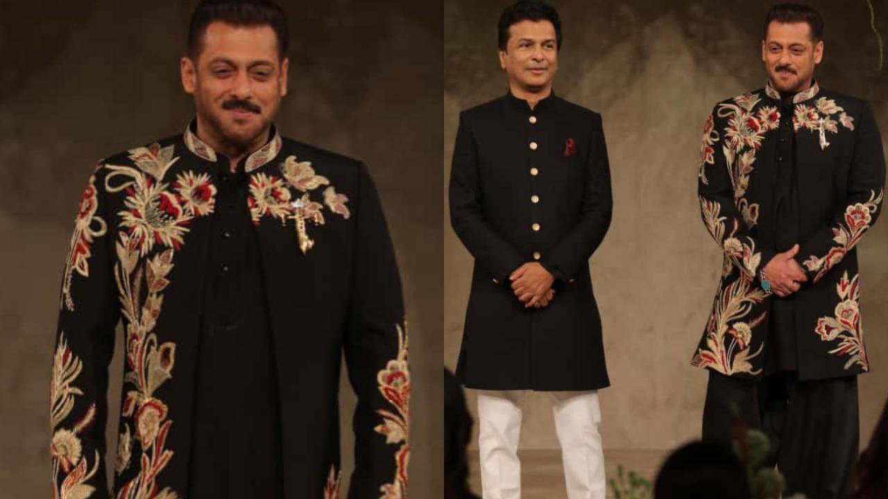 Salman Khan made a stunning return as the showstopper for designer Vikram Phadnis in Mumbai on Monday, October 14. The superstar graced the ramp after a long time, donning a floral black sherwani set.