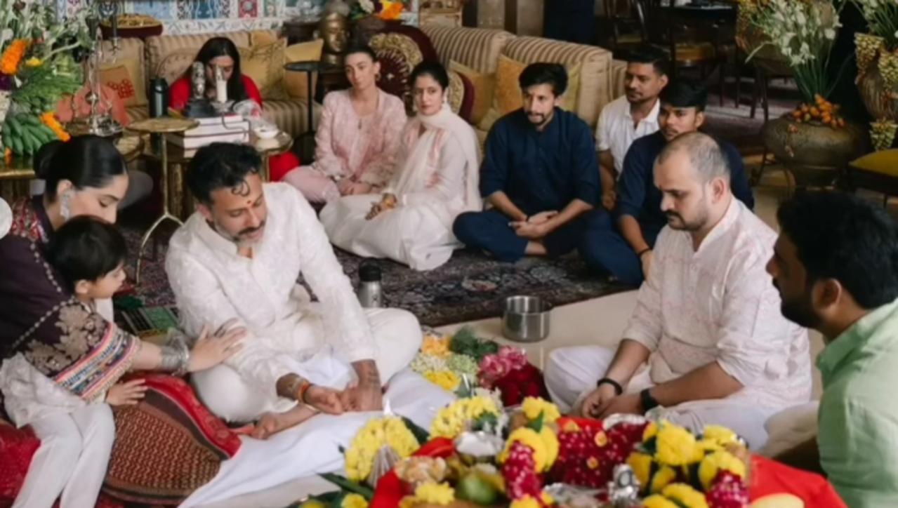 Sonam Kapoor shared a video compilation of photos from her Diwali pooja with husband and son Vaayu.