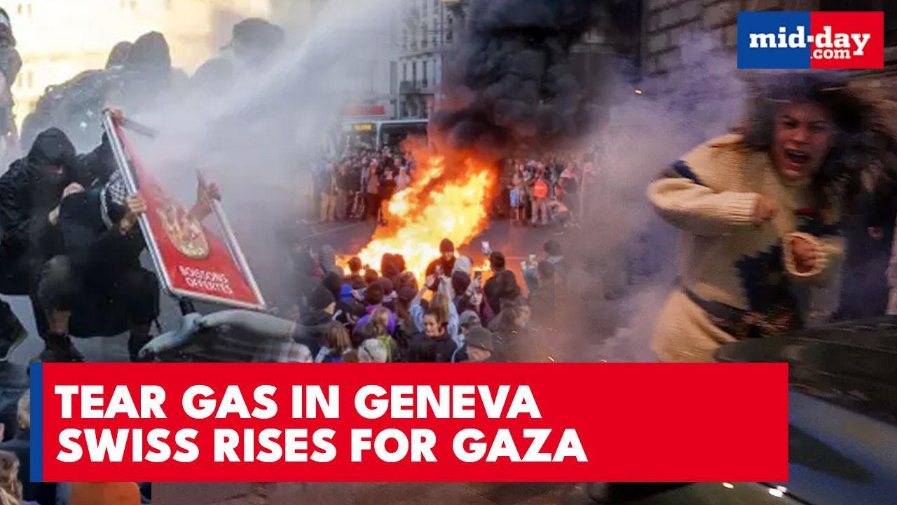 Gaza Protest ERUPTS in Geneva as Tear Gas & Water Cannons Fired