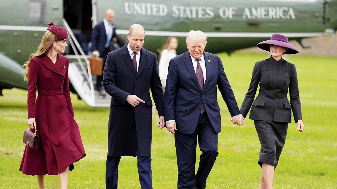 King Charles III meets US President Donald Trump at Windsor Castle (From left) Princess of Wales Kate and Britain’s Prince William receive President Donald Trump and First Lady Melania. PIC/PTI