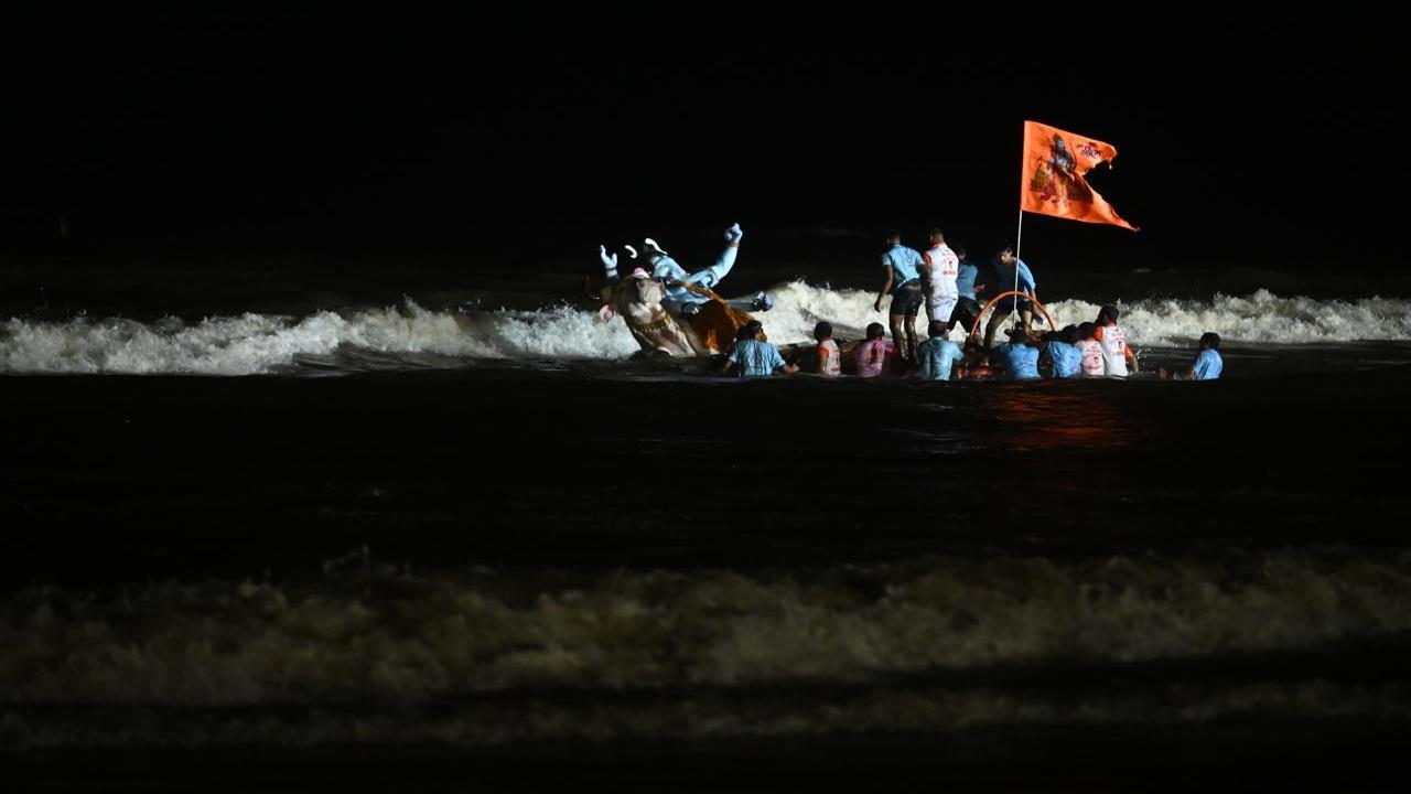 Across the city, the immersion process began in the morning, marking the grand finale of the 10-day Ganeshotsav festivities amid the beats of dhol-tasha and clouds of gulal