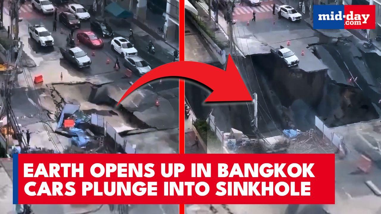 Bangkok chaos: Massive sinkhole swallows cars, electric poles & pipes