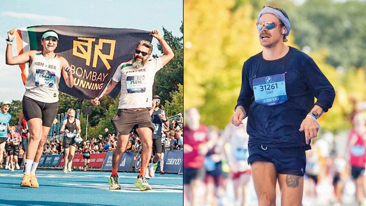 (From left) Priyanca Walanju and Deepak Oberoi at the Berlin Marathon. PICs COURTESY/BOMBAY RUNNING, BErlin marathon