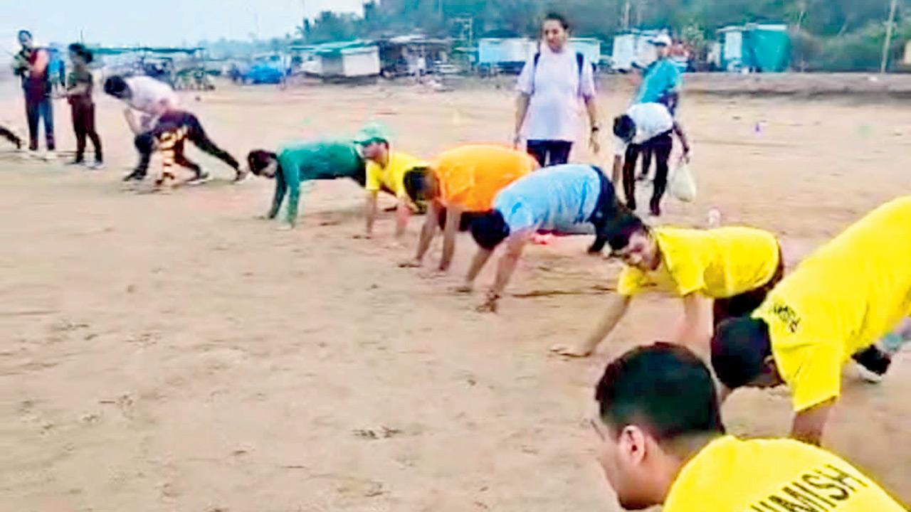 A previous beach workout session organised by SAHA in Aksa. PIC COURTESY/@SAHAtogetherness