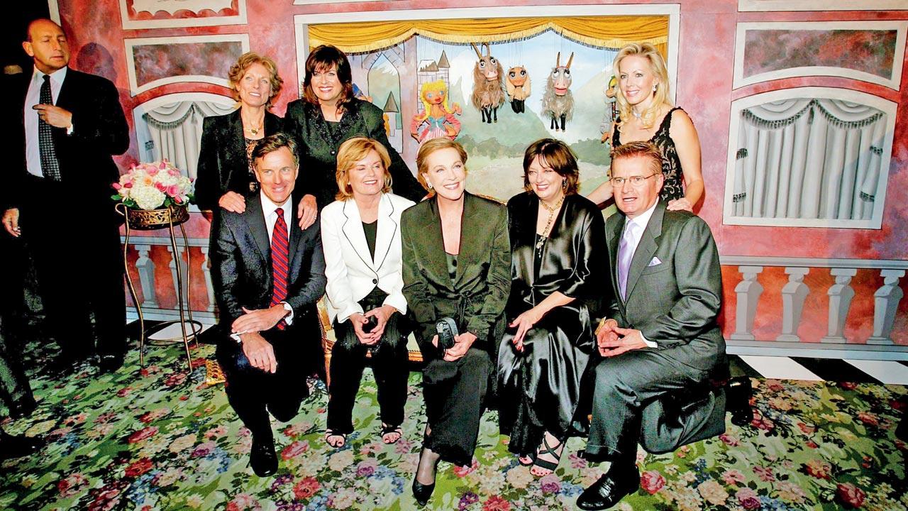 Julie Andrews (centre) with the cast who played the von Trapp children, during The Sound of Music’s 40th anniversary reunion in 2005 in New York City. Pic/Getty Images