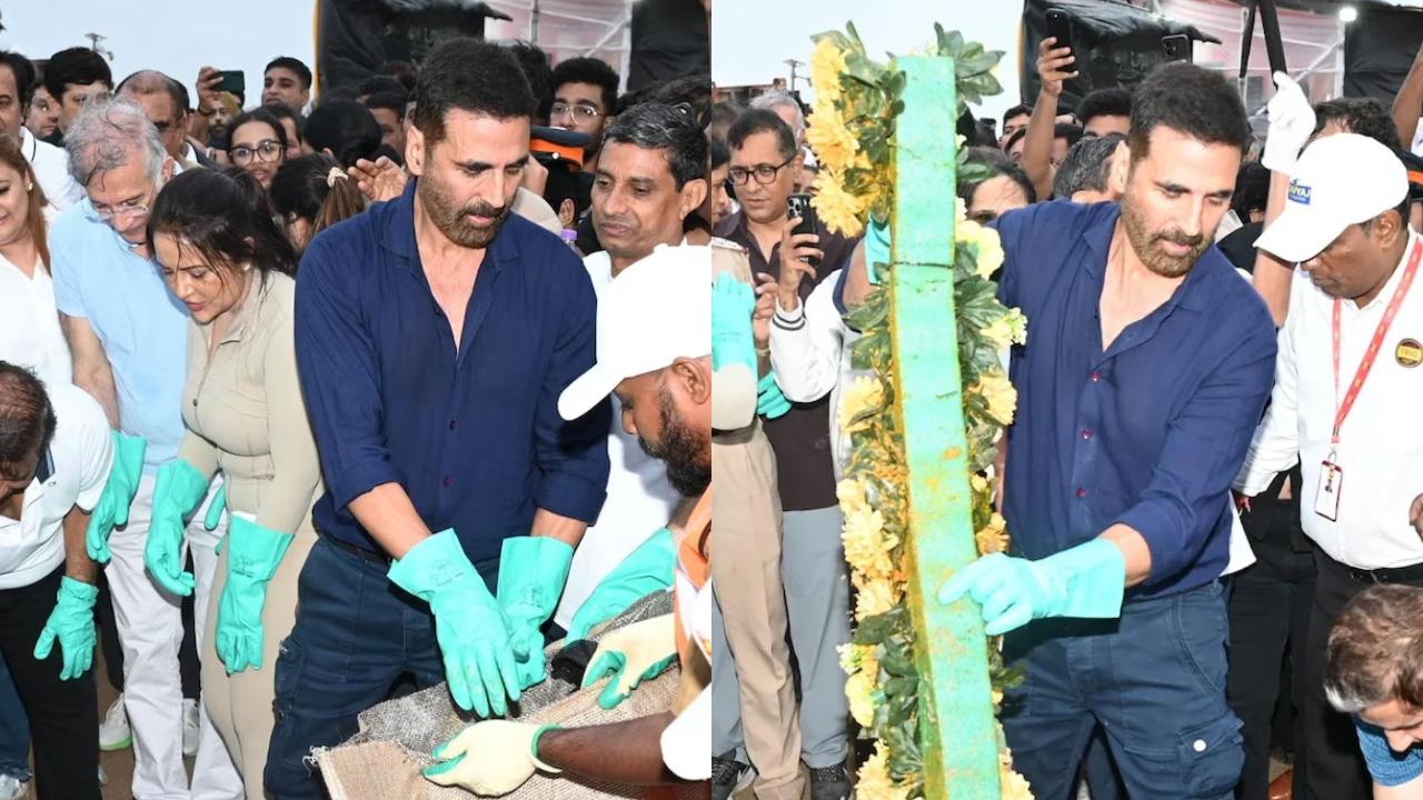 Akshay Kumar bats for cleanliness as he clears beach after Ganpati Visarjan