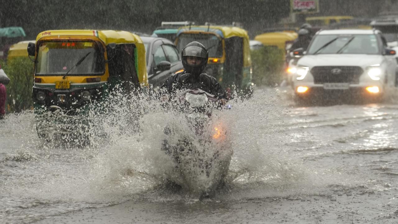 Heavy rains lashed parts of Delhi-NCR on Tuesday and airlines issued advisories that flight operations might be impacted