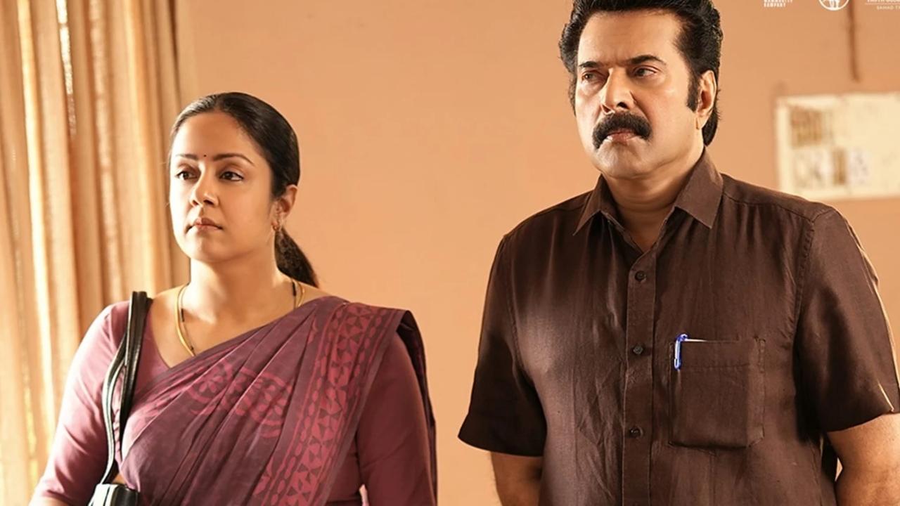 Kaathal – The Core 
Kaathal – The Core is a Malayalam courtroom drama that revolves around Mathew Devassy (Mammootty), a retired bank manager who decides to contest in the local panchayat elections. His life takes an unexpected turn when his wife, Omana (Jyotika), files for divorce, revealing that Mathew is gay. 