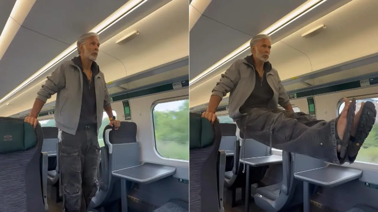 Milind Soman does push-ups on train, wife Ankita Konwar shares video