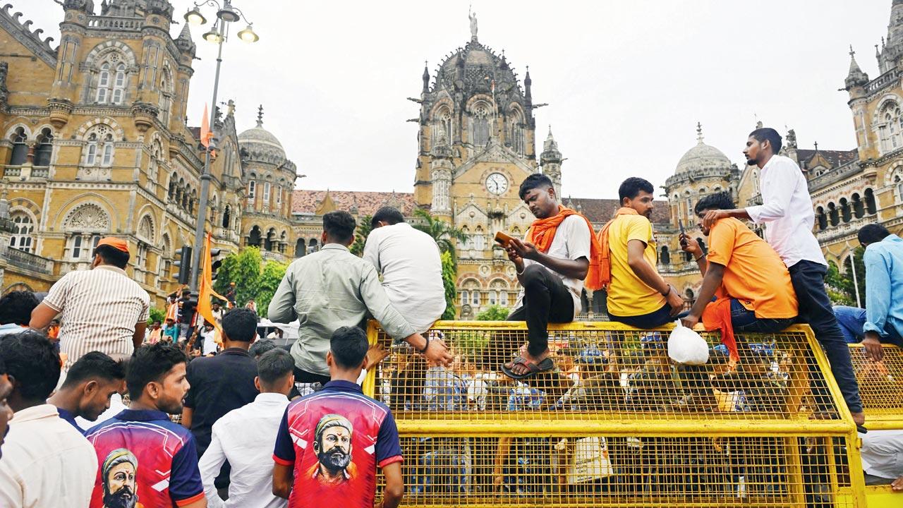 Protesters outside CSMT on Sunday