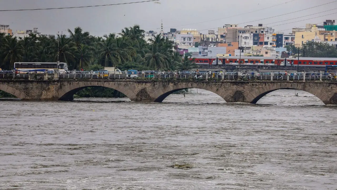 The Musi River on Saturday overflowed at the Chaderghat bridge after the Himayat Sagar reservoir gates were opened