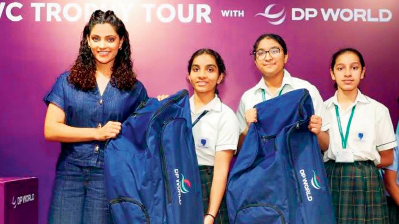 Saiyami Kher distributes jerseys in schools to support Indian women`s team