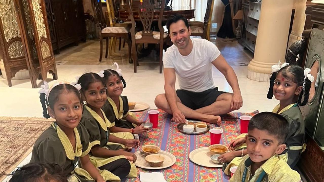 `Best meal`: Varun Dhawan eats halwa puri with kids on Ashtami, see pic