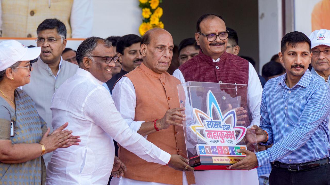 Defence Minister Rajnath Singh attended the third edition of the Sansad Khel Mahakumbh in Lucknow on Monday