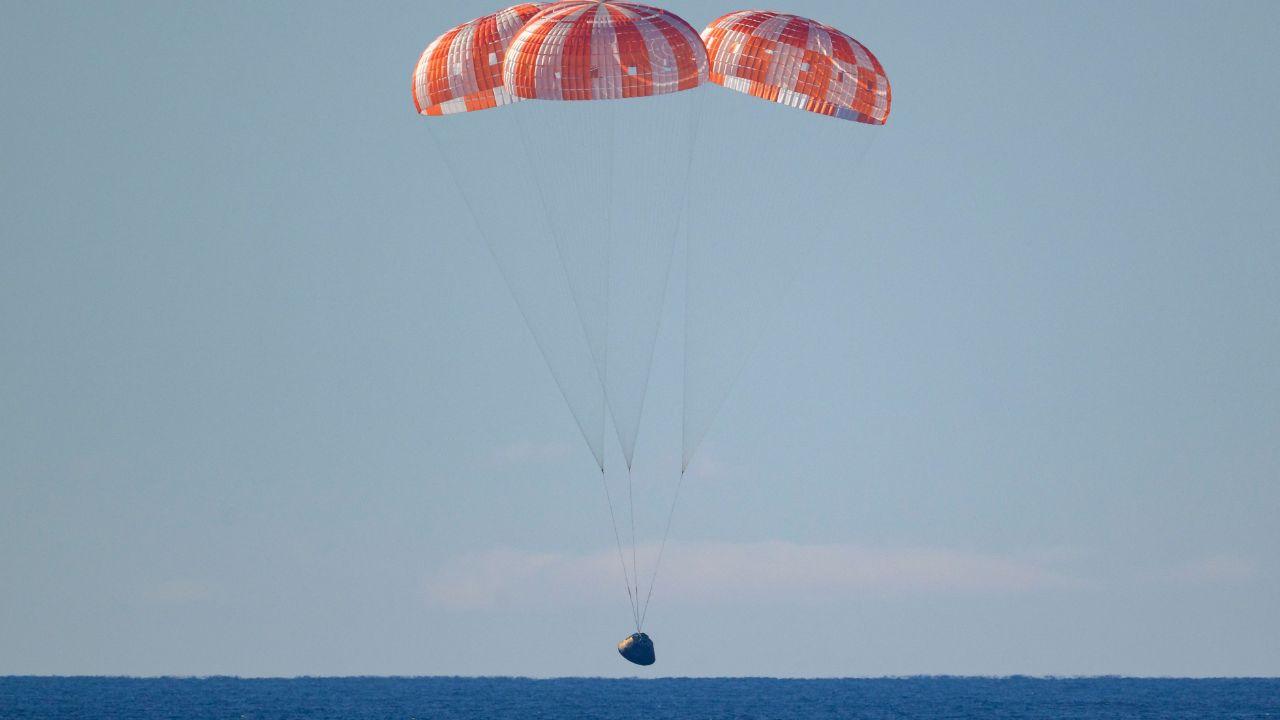The Orion spacecraft carrying NASA astronauts Reid Wiseman, Victor Glover and Christina Koch, along with Canadian astronaut Jeremy Hansen, made a parachute-assisted landing as recovery teams moved in to retrieve the crew, NASA said in official updates