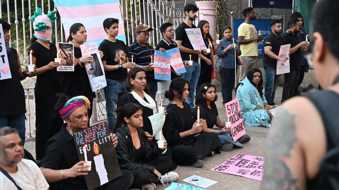 Protesters hold banners asking the government to stop policing and governing gender and displayed that they stood for equality&nbsp;
