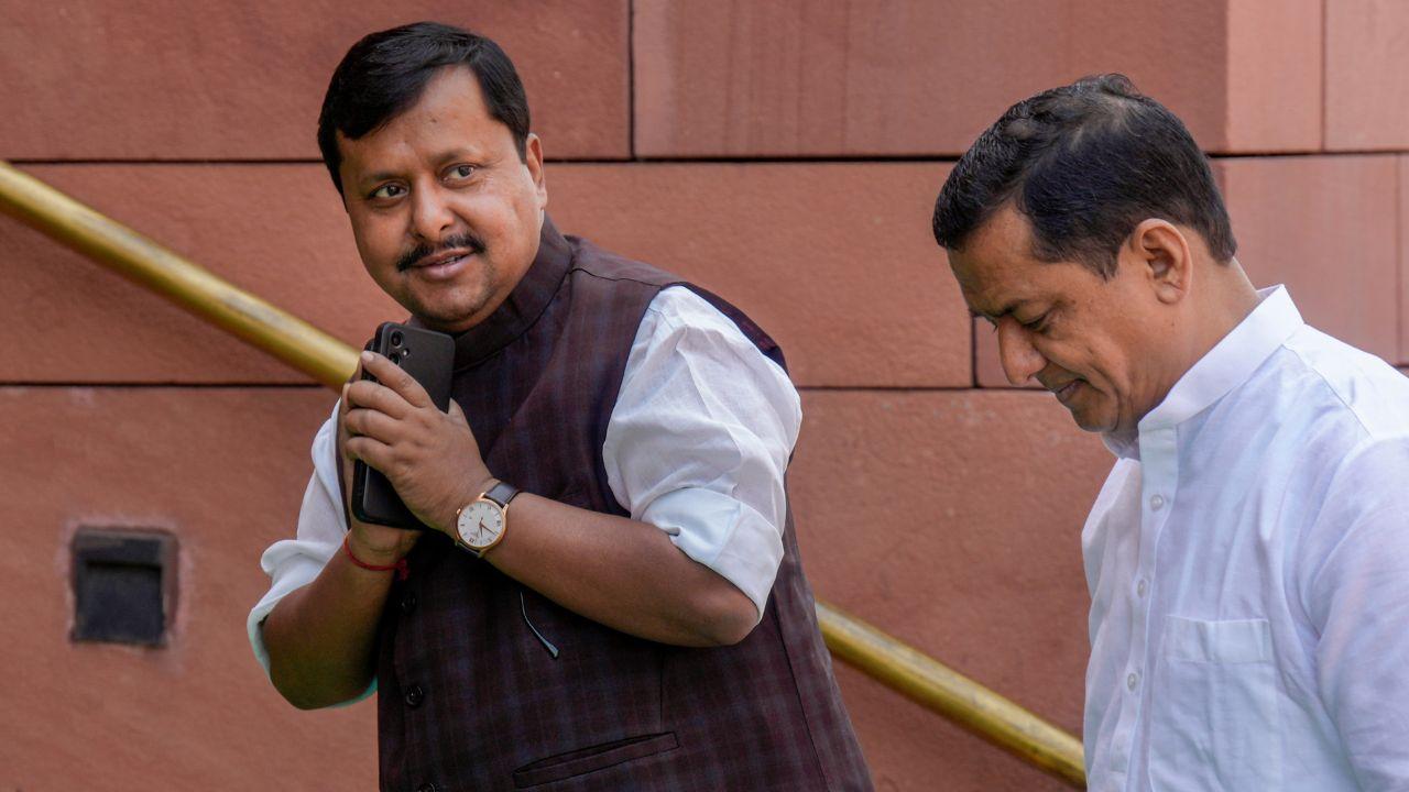 BJP National President Nitin Nabin, left, during the Special session of the Parliament, in New Delhi