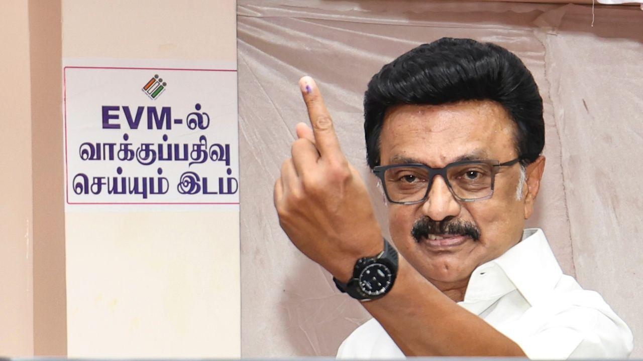 Tamil Nadu Chief Minister M K Stalin's daughter Senthamarai Stalin and son-in-law Sabarisan cast their votes at a polling station in Chennai on Thursday during the Assembly elections