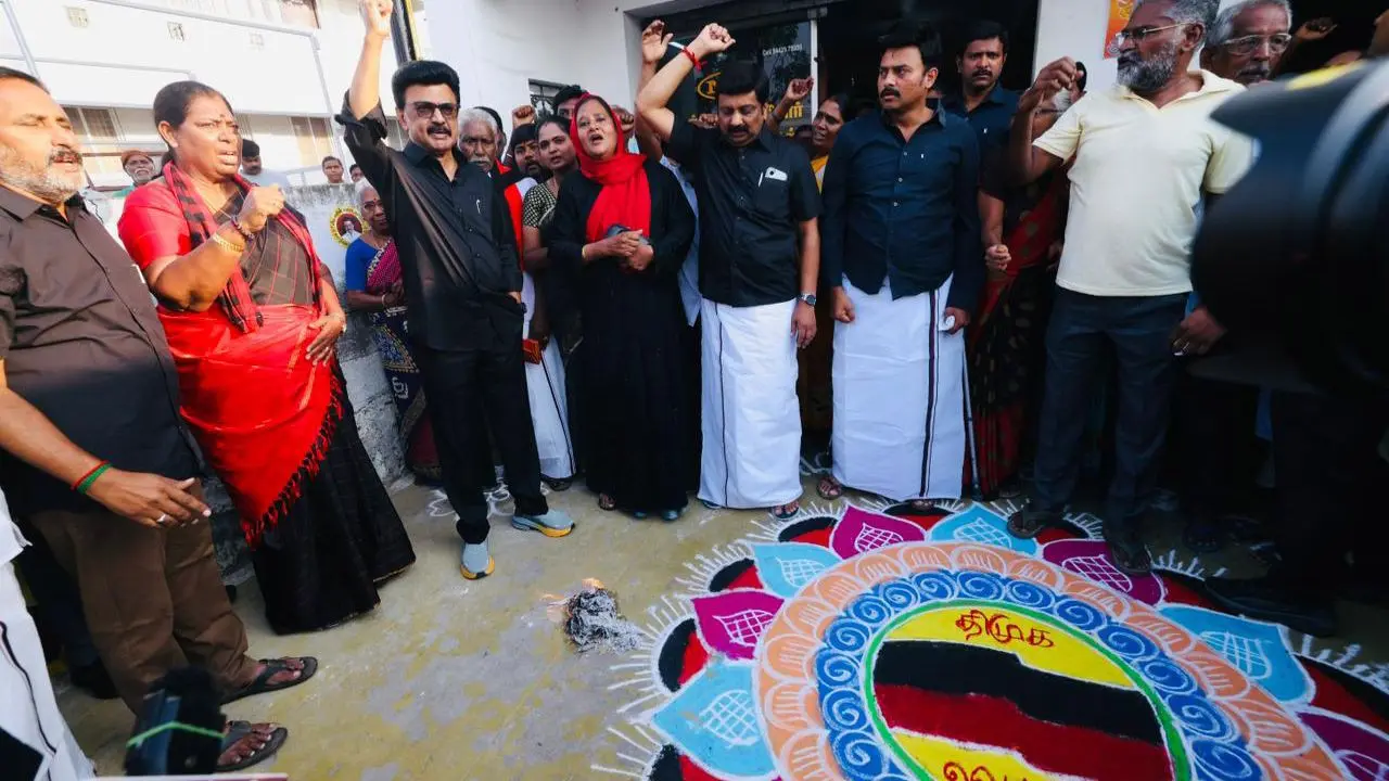 IN PHOTOS: DMK protests against delimitation bill, burns copies in Chennai