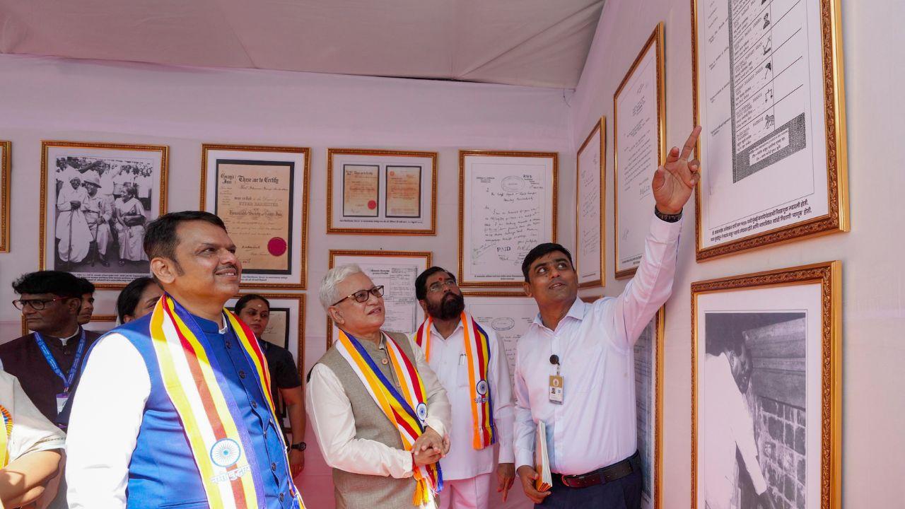 Deputy CMs Eknath Shinde and Sunetra Pawar and state minister Chhagan Bhujbal also joined Governor Varma and CM Fadnavis to pay their homage at Chaityabhoomi&nbsp;