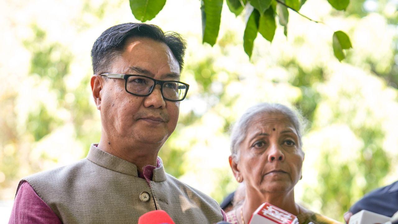 on Parliamentary Affairs Minister Kiren Rijiju and Union Finance Minister Nirmala Sitharaman speak to the media after a high-level BJP delegation meeting with the Election Commission of India (ECI)