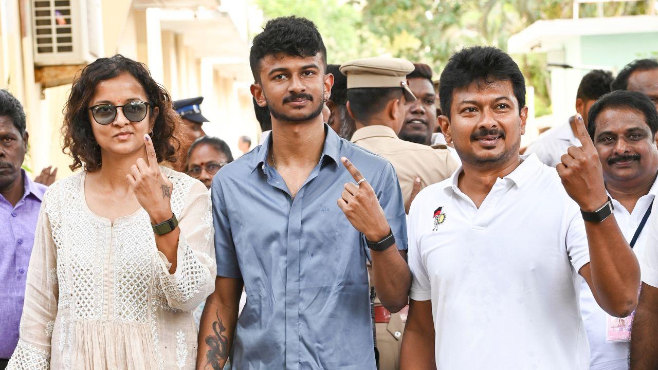 Deputy CM Udhayanidhi along with his wife and son cast their votes. Chennai Mayor R Priya was among the city-based leading DMK personalities to cast their votes
