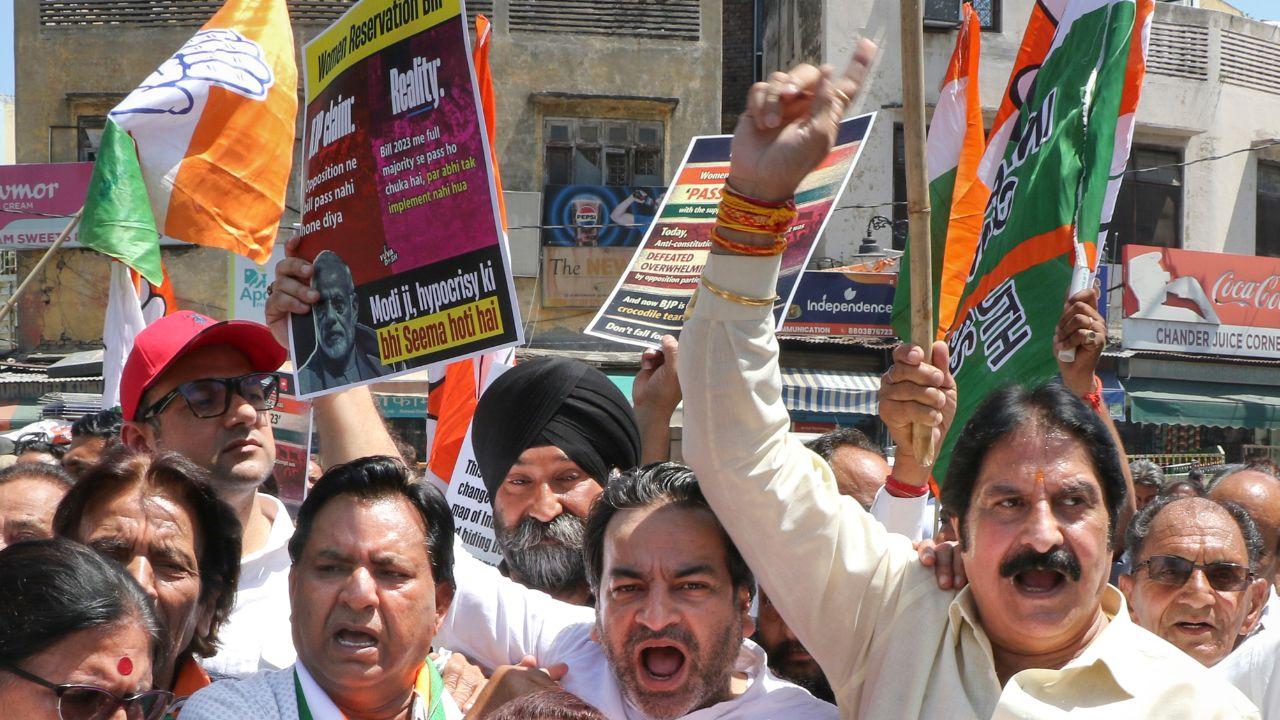Congress leaders address supporters, alleging that the ruling party is using women&rsquo;s empowerment as a political tool while undermining democratic processes.