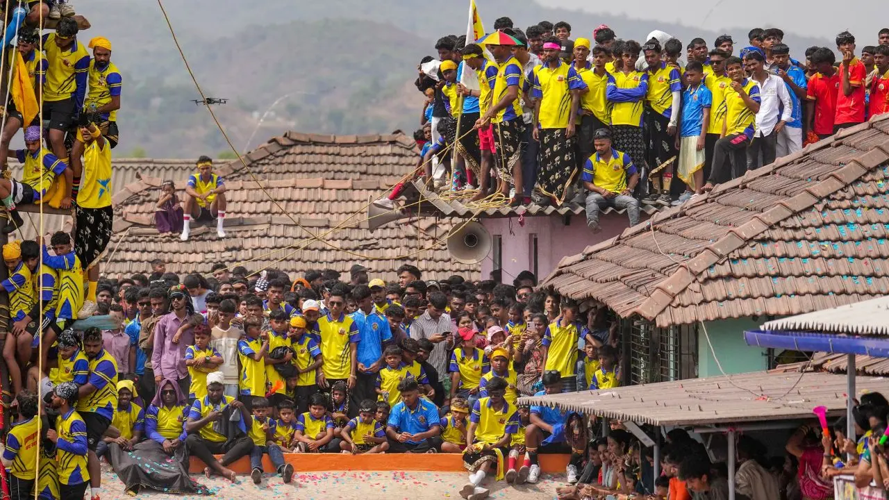 A major highlight is the palkhi (palanquin) procession, where the deity&rsquo;s idol or symbolic form is taken around the village accompanied by drums, lezim performances, and folk music