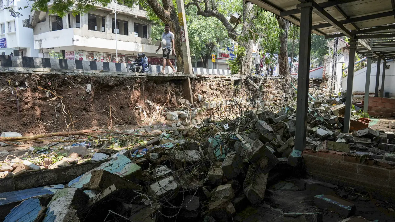 Debris scattered around following a hailstorm and gusty winds, in Bengaluru, on Thursday. PIC/PTI
