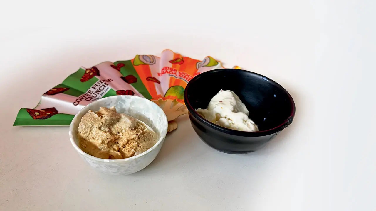 (Left) Coffee Fudge Crunch and Tender Coconut Naga Chilli ice cream. PICS/BHUMIKA ISRANI 