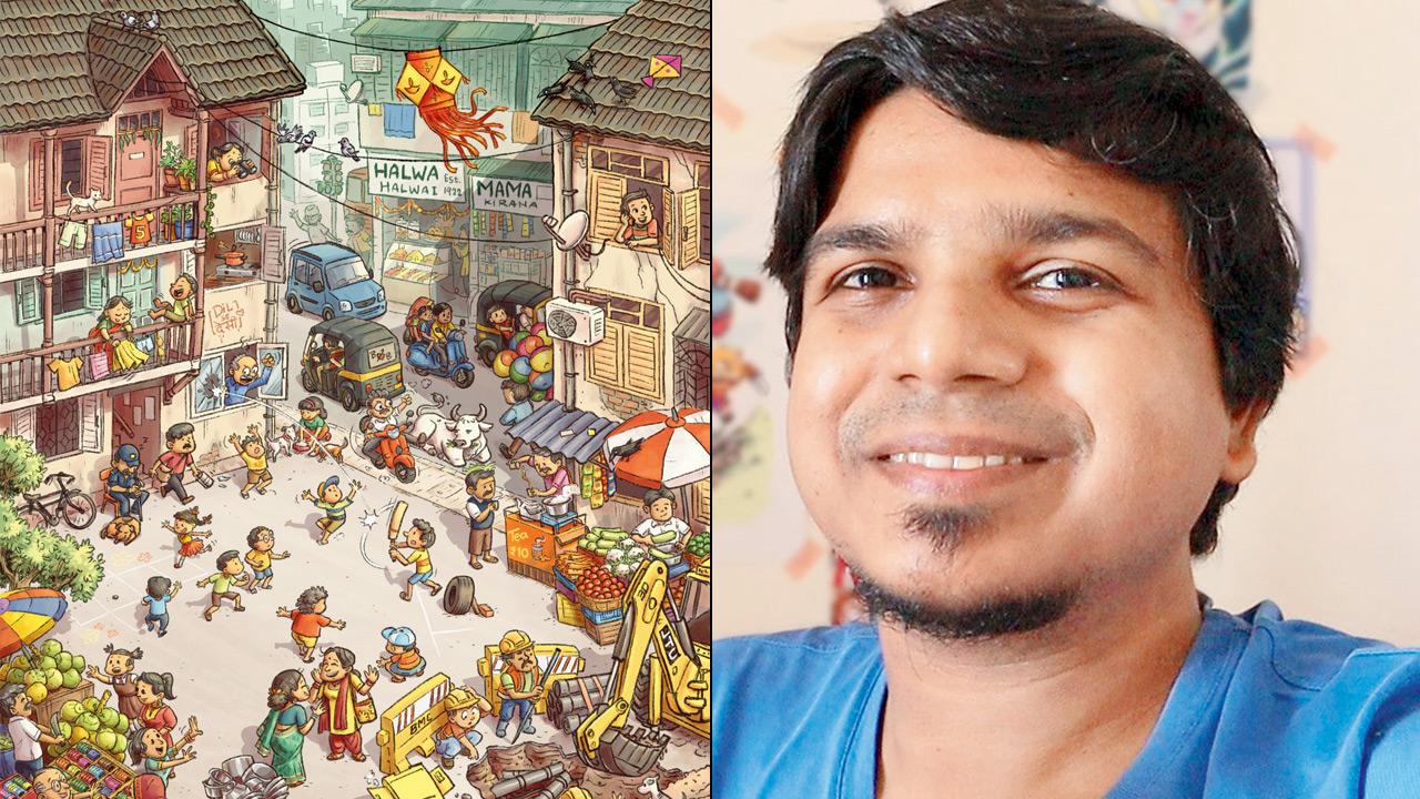 A glimpse of Rahul Patil’s panel depicting life in a chawl. Pic Courtesy/Rahul Patil