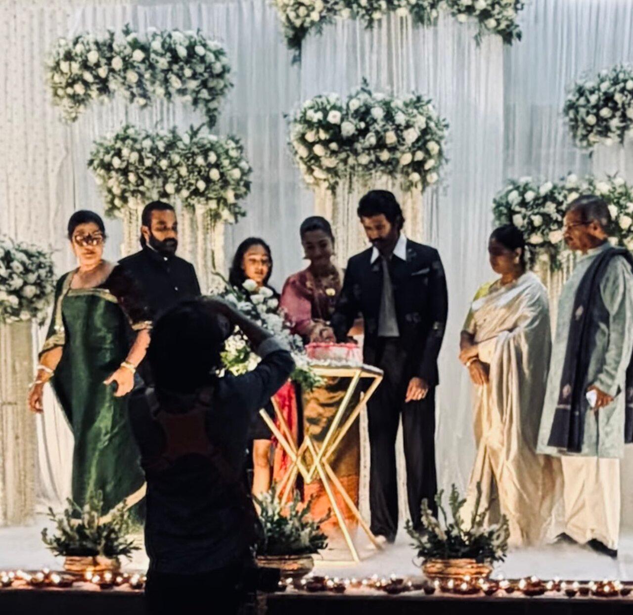 <p>They completed the reception with a cake-cutting ceremony accompanied by both thier parents, as well as Rashmika's sister.</p> <p>They completed the reception with a cake-cutting ceremony accompanied by both thier parents, as well as Rashmika's sister.</p>
