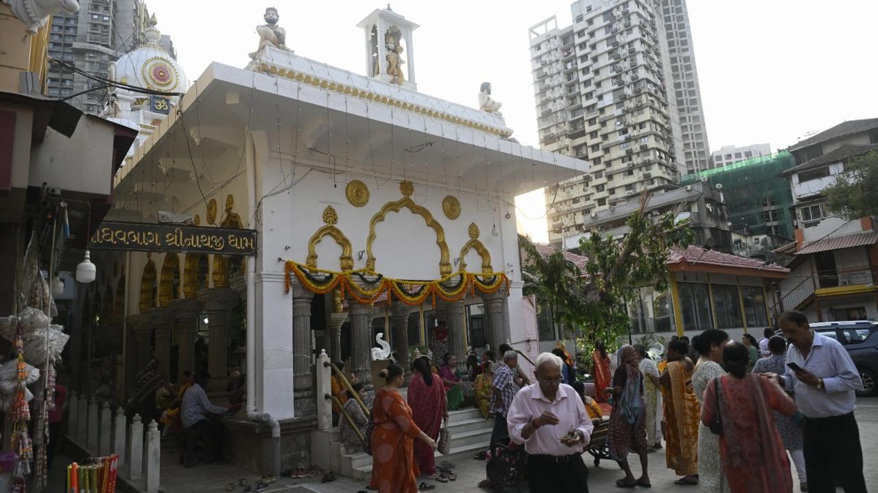 Celebrations underway during the 151st Patousva Amba (Mango) Festival at Madhavbaug Temple in CP Tank, Bhuleshwar.