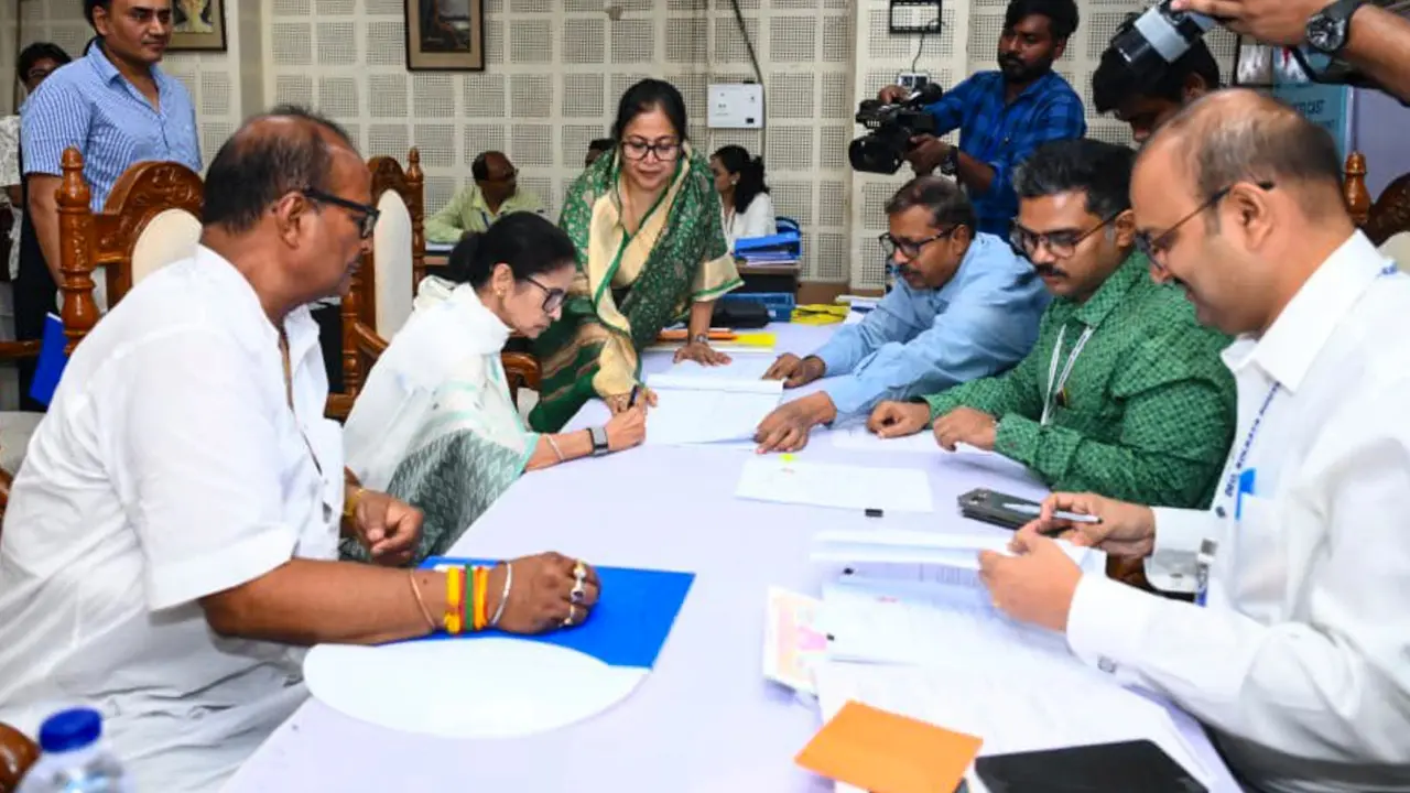 If BJP leader Suvendu Adhikari's nomination filing last week, accompanied by Union Home Minister Amit Shah, was designed as a show of saffron strength and a call for "paribartan", Banerjee's roadshow on Wednesday was carefully choreographed as its ideological opposite.