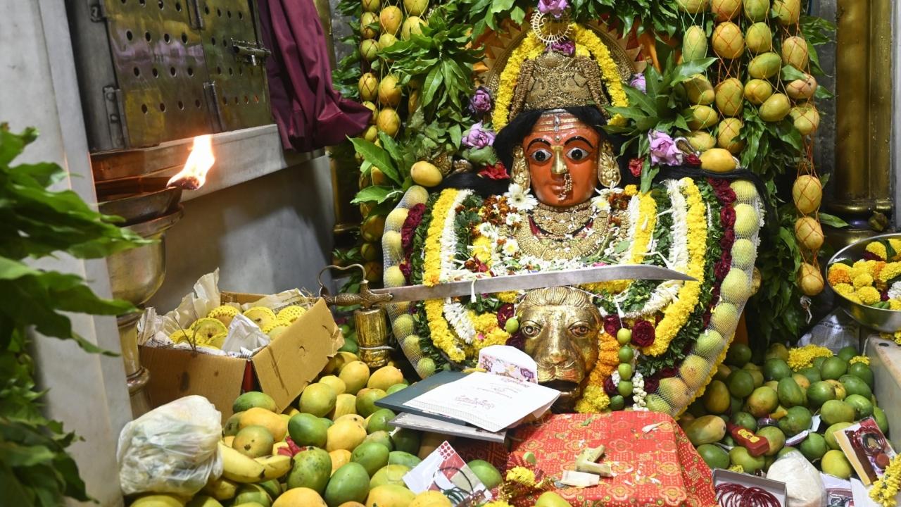 Alongside mango decorations, elaborate floral arrangements were also set up within the temple complex. The combination of fruits and flowers gave the temple a distinctive festive appearance, reflecting both devotion and cultural tradition.