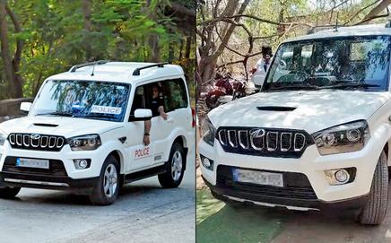 An SUV in Rohit Shetty’s convoy passes through an area in the suburbs last week. Pic/Nimesh Dave (right) The same vehicle on Wednesday, after all embellishments were removed. Pic/By Special Arrangement