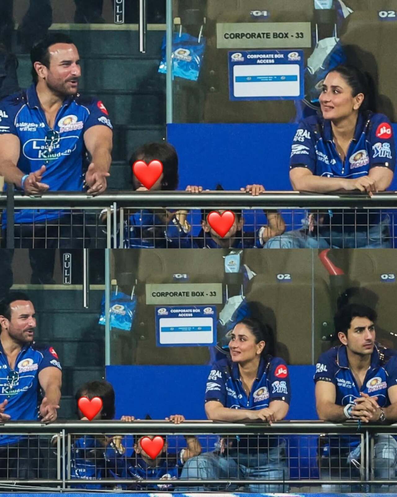 Saif Ali Khan and Kareena Kapoor were seen cheering for Mumbai Indians with their sons, Taimur and Jeh