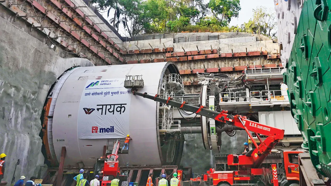 Tunnel boring machine ‘Nayak’ positioned for launch at the Thane-Borivli twin tunnel project site