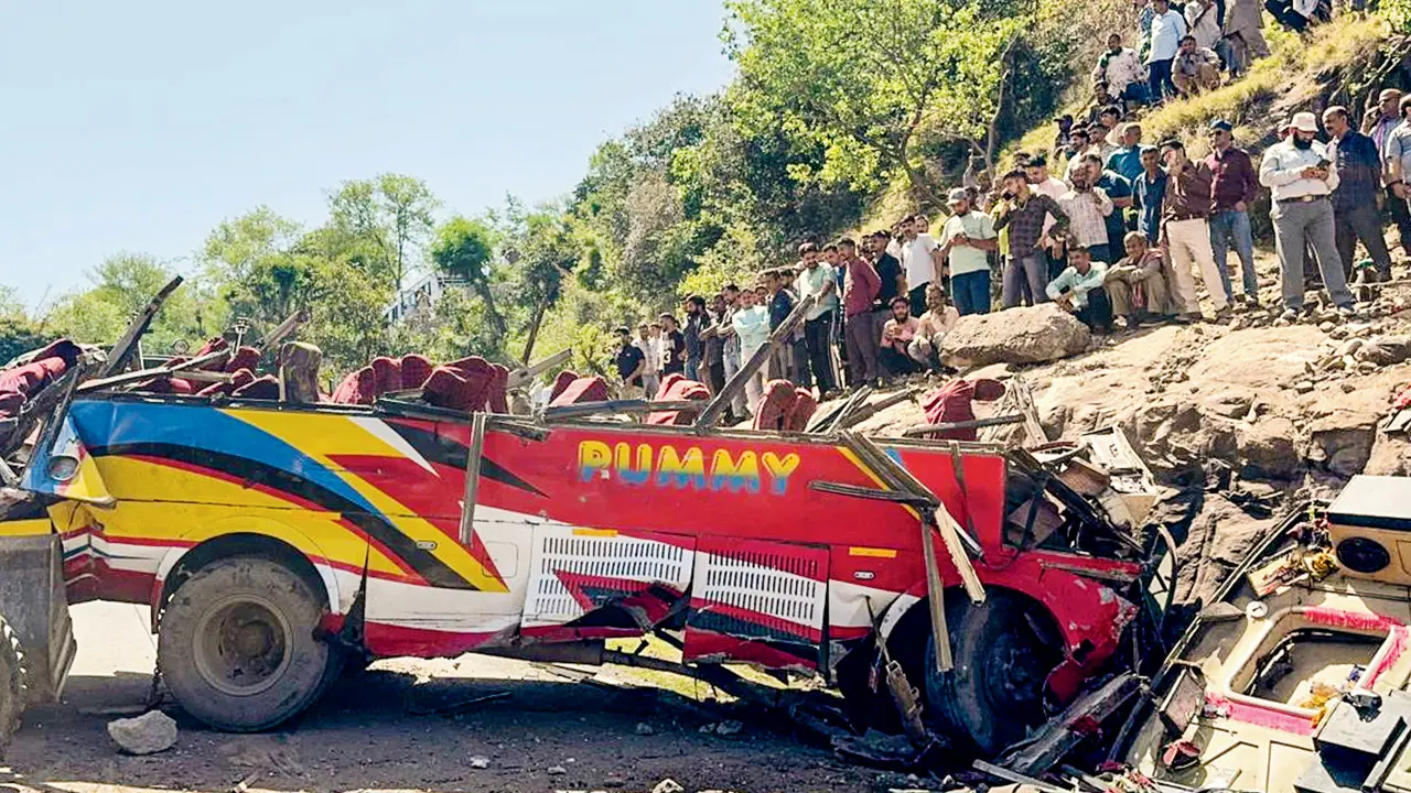 The bus was carrying 50 passengers from Ramnagar to Udhampur. PIC/PTI